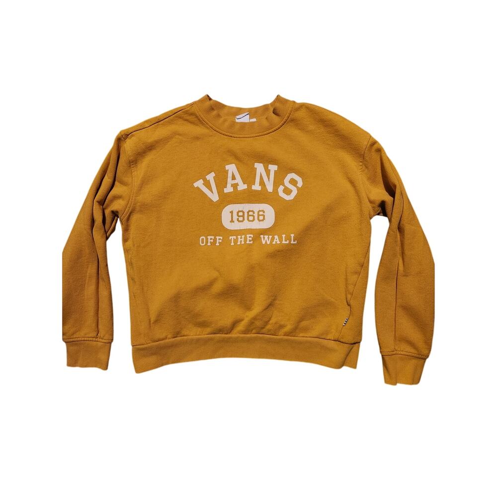 Vans Off The Wall Sweatshirt Womens Small Yellow Mustard Crewneck Logo